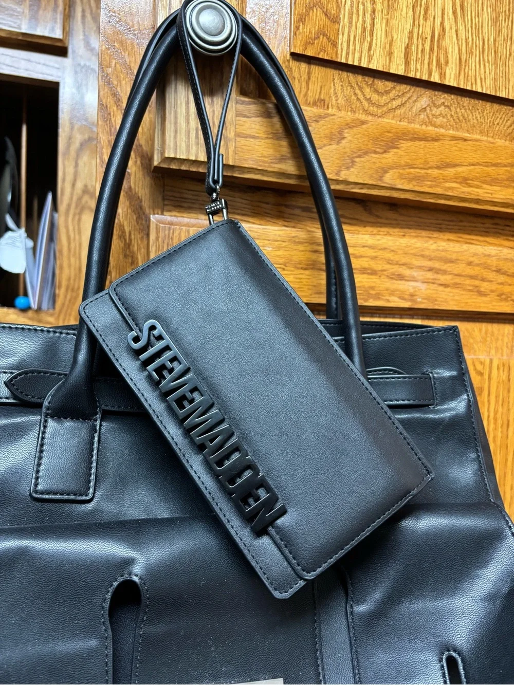 Steve Madden Black Tote with Silver Hardware with Steve Madden wallet